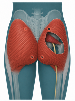 Gluteus maximus shown over the hip